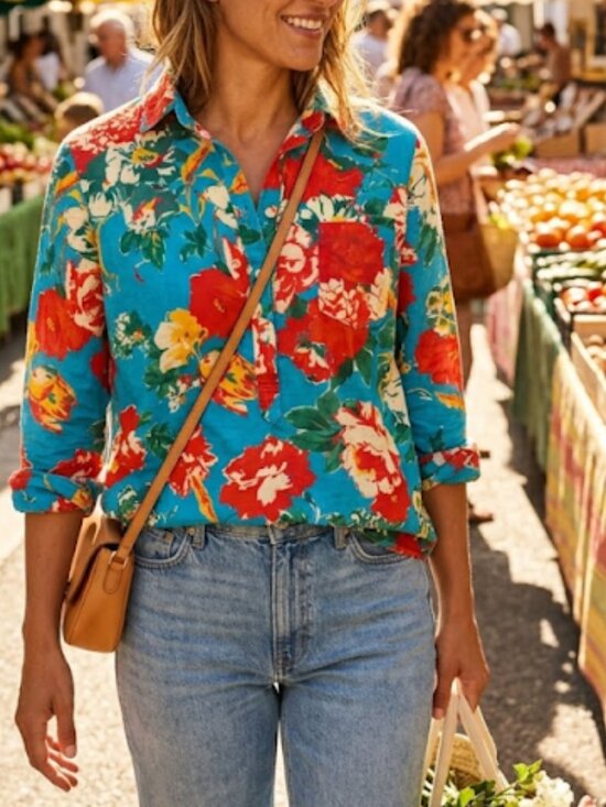 J. Crew Tops - J. Crew Classic Ratti Bahama Cotton Floral Print Popover Shirt Size 10‎
